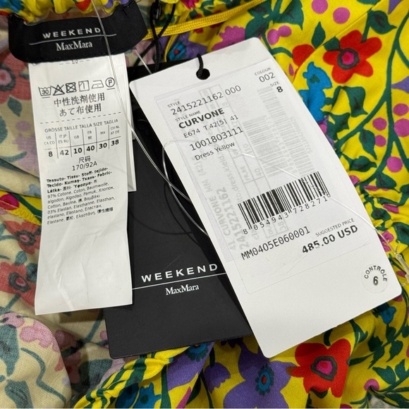 Max Mara Weekend Curvone Cotton Yellow Floral V-Neck Belted Flare Dress NWT $485 - Picture 10 of 16